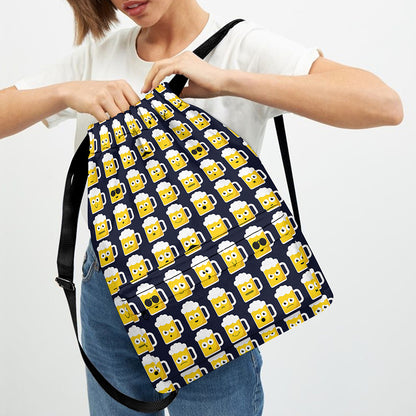 Beer Emoji Pattern Print Drawstring Backpack