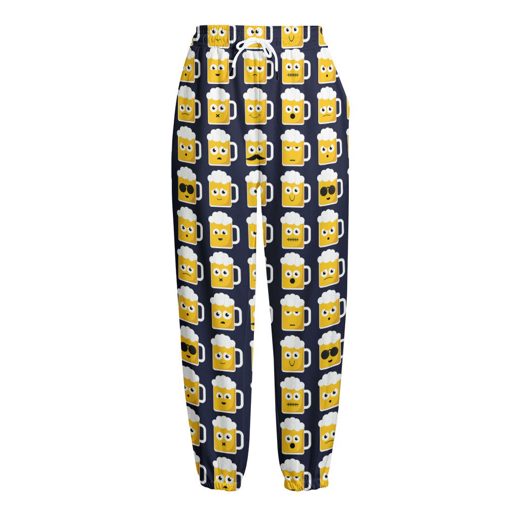 Beer Emoji Pattern Print Fleece Lined Knit Pants