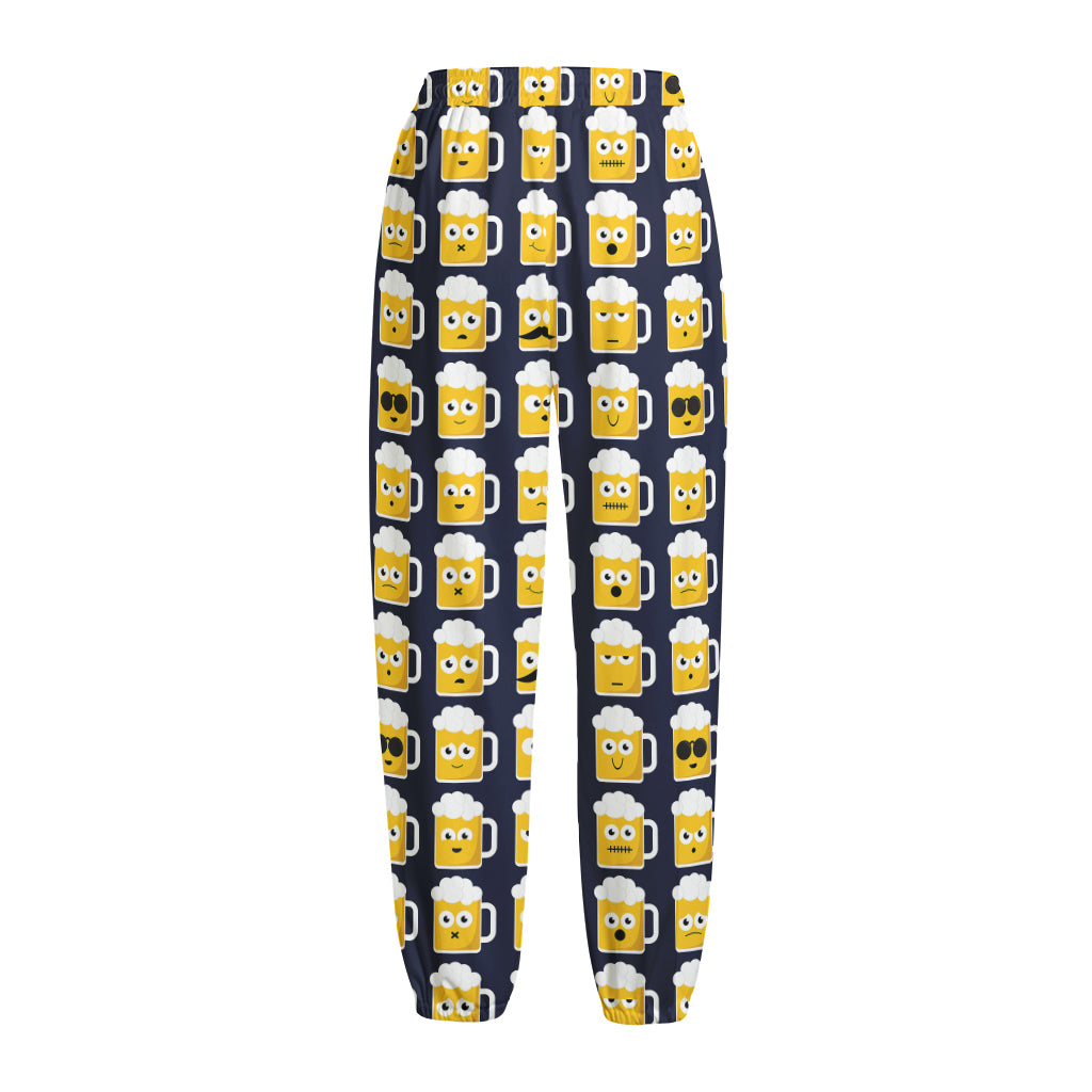 Beer Emoji Pattern Print Fleece Lined Knit Pants