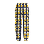 Beer Emoji Pattern Print Fleece Lined Knit Pants