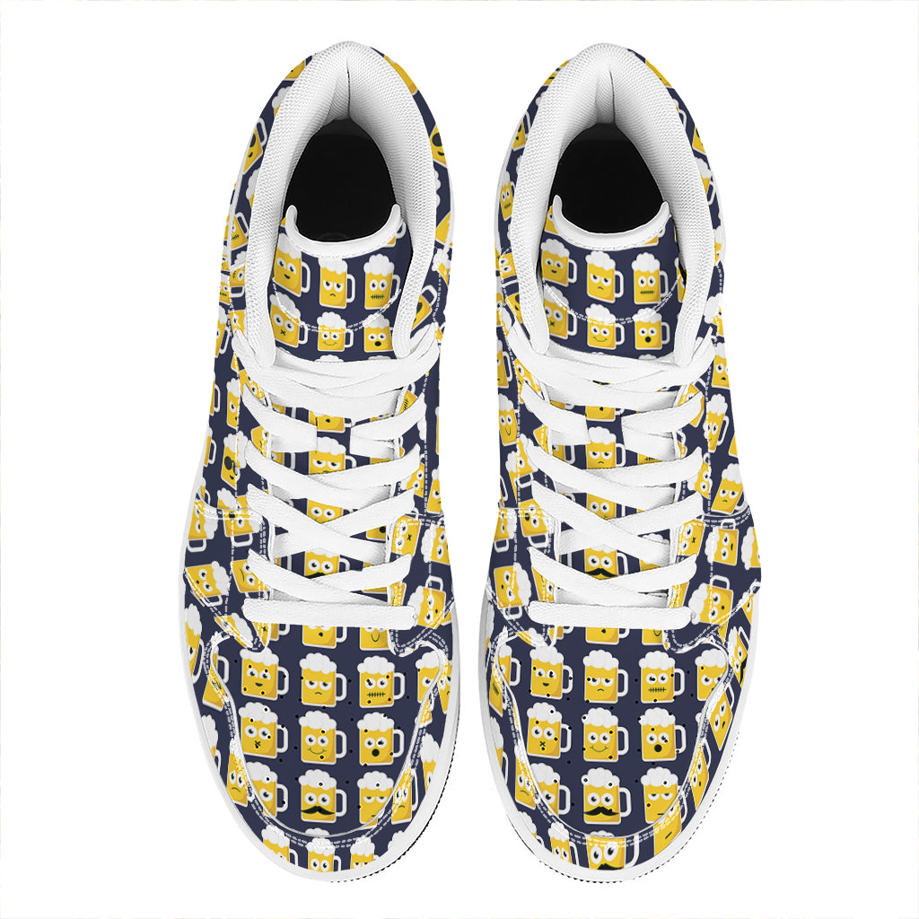 Beer Emoji Pattern Print High Top Leather Sneakers