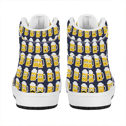 Beer Emoji Pattern Print High Top Leather Sneakers