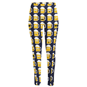 Beer Emoji Pattern Print High-Waisted Pocket Leggings