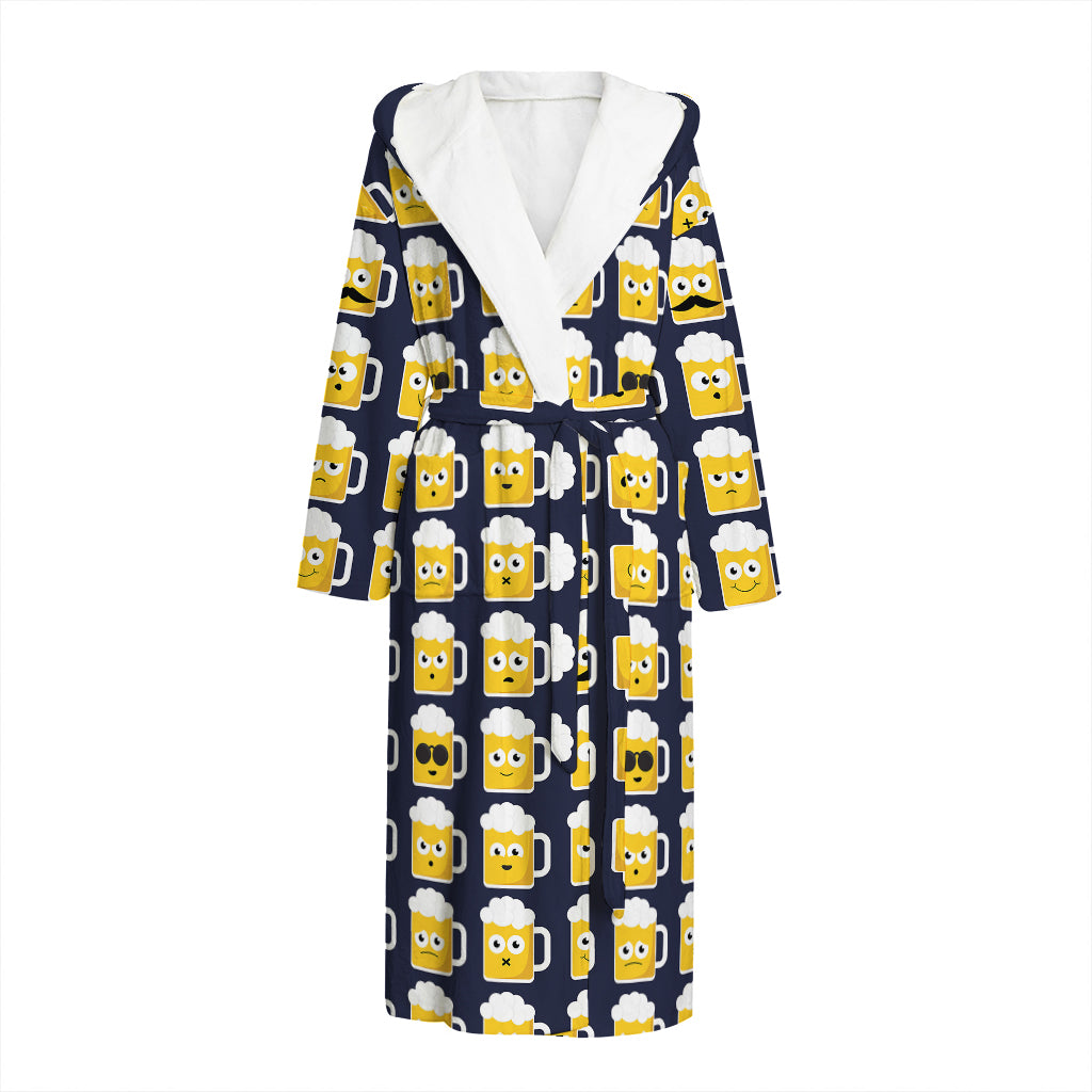 Beer Emoji Pattern Print Hooded Bathrobe