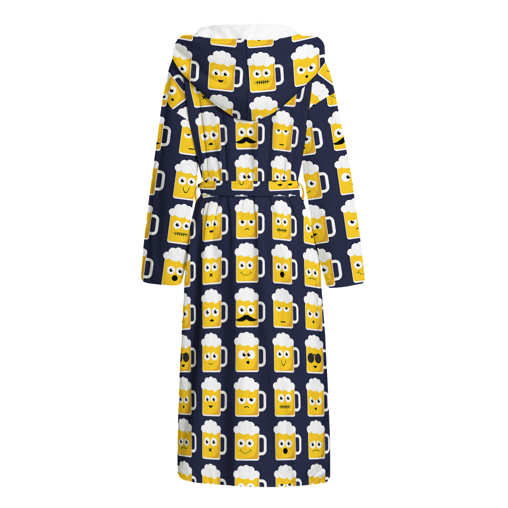 Beer Emoji Pattern Print Hooded Bathrobe