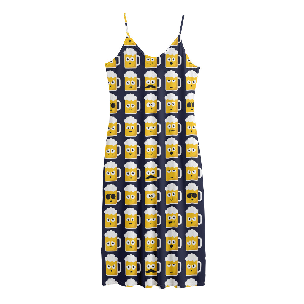 Beer Emoji Pattern Print Jersey Midi Cami Dress