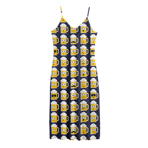 Beer Emoji Pattern Print Jersey Midi Cami Dress