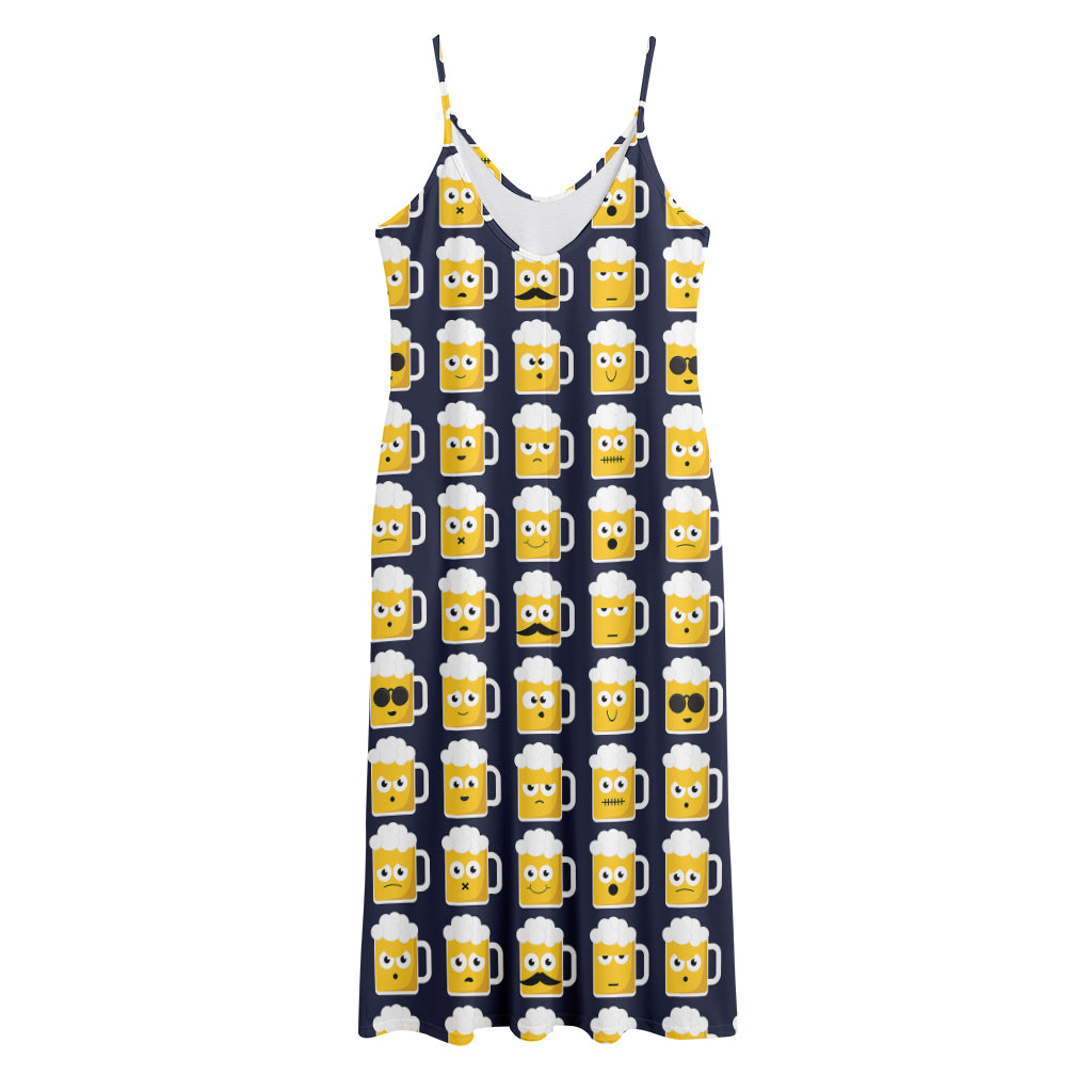 Beer Emoji Pattern Print Jersey Midi Cami Dress