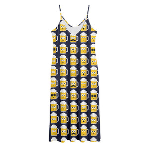 Beer Emoji Pattern Print Jersey Midi Cami Dress