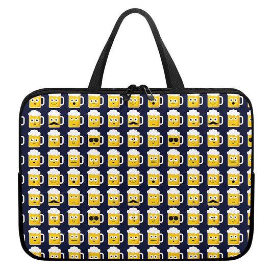 Beer Emoji Pattern Print Laptop Sleeve With Handle