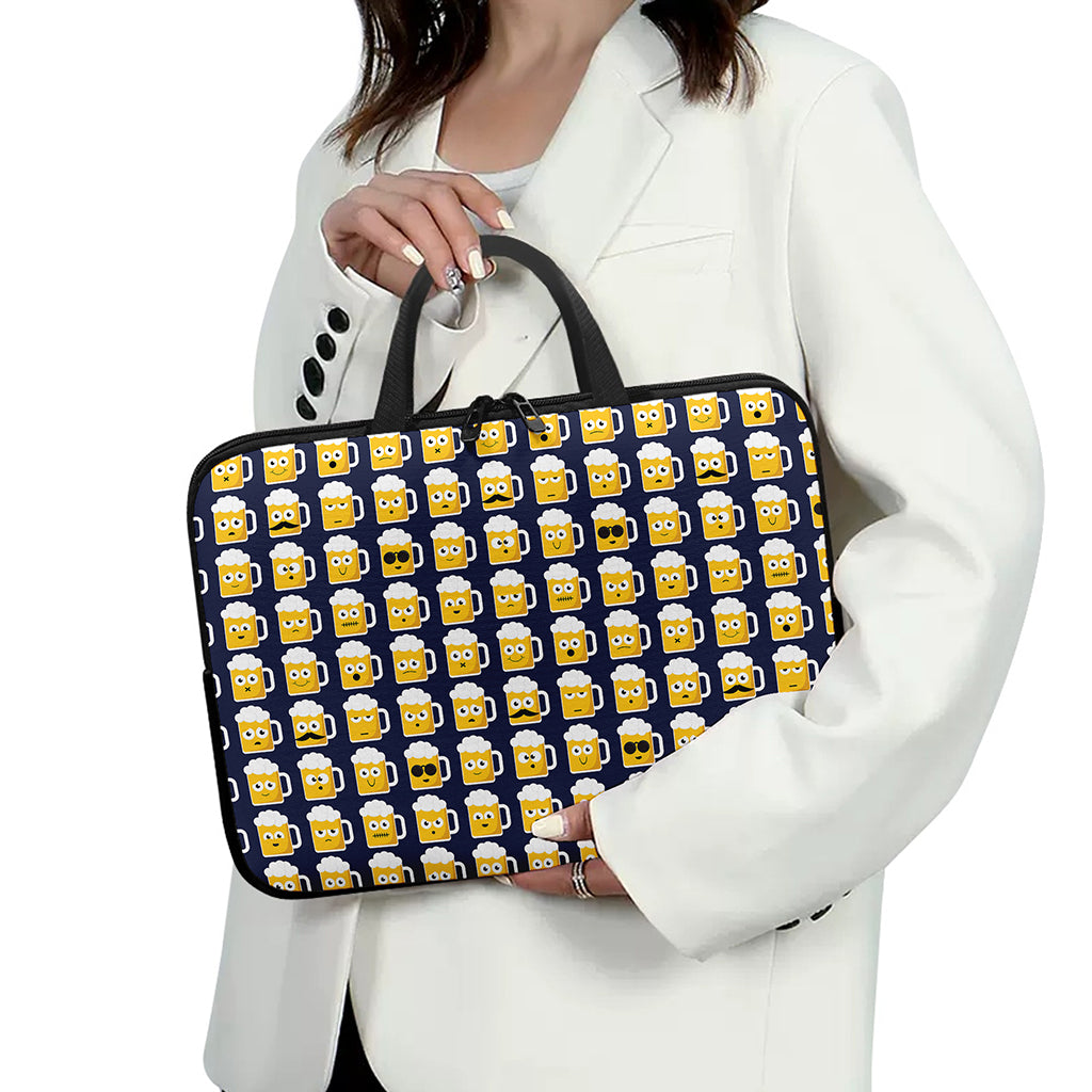 Beer Emoji Pattern Print Laptop Sleeve With Handle