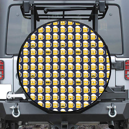 Beer Emoji Pattern Print Leather Spare Tire Cover