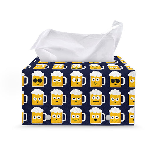 Beer Emoji Pattern Print Leather Tissue Box Cover