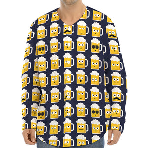 Beer Emoji Pattern Print Long Sleeve Baseball Jersey