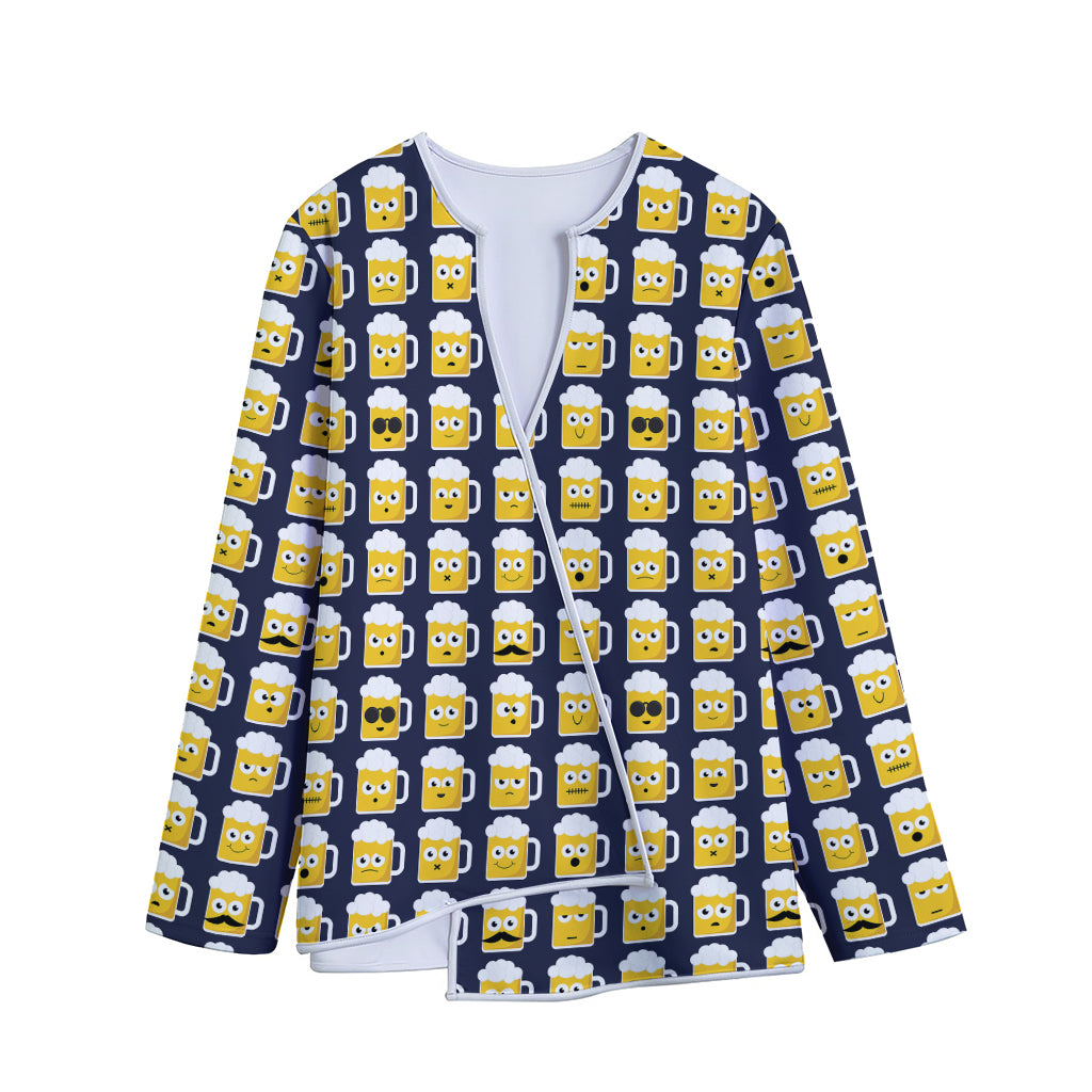 Beer Emoji Pattern Print Long Sleeve Short Coat