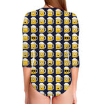 Beer Emoji Pattern Print Long Sleeve Swimsuit