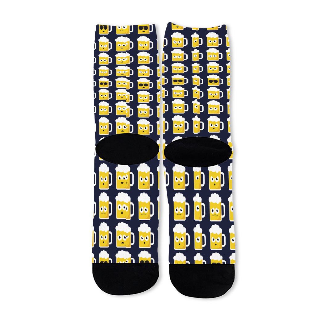 Beer Emoji Pattern Print Long Socks