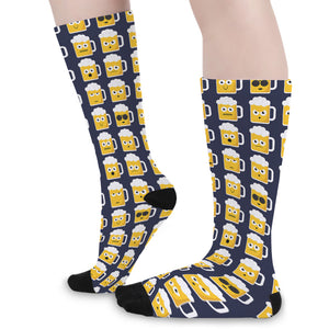 Beer Emoji Pattern Print Long Socks