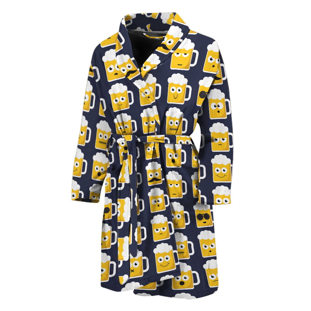 Beer Emoji Pattern Print Men's Bathrobe