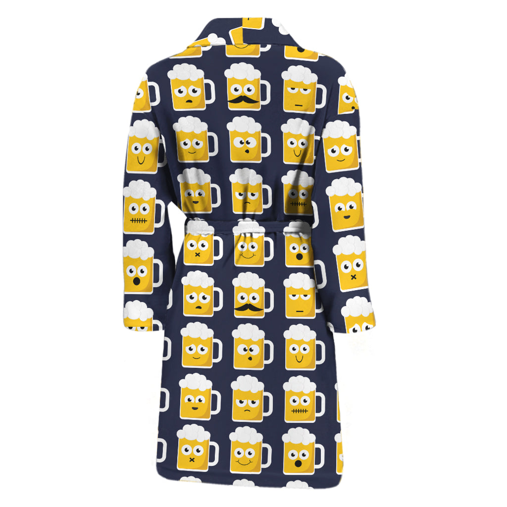 Beer Emoji Pattern Print Men's Bathrobe