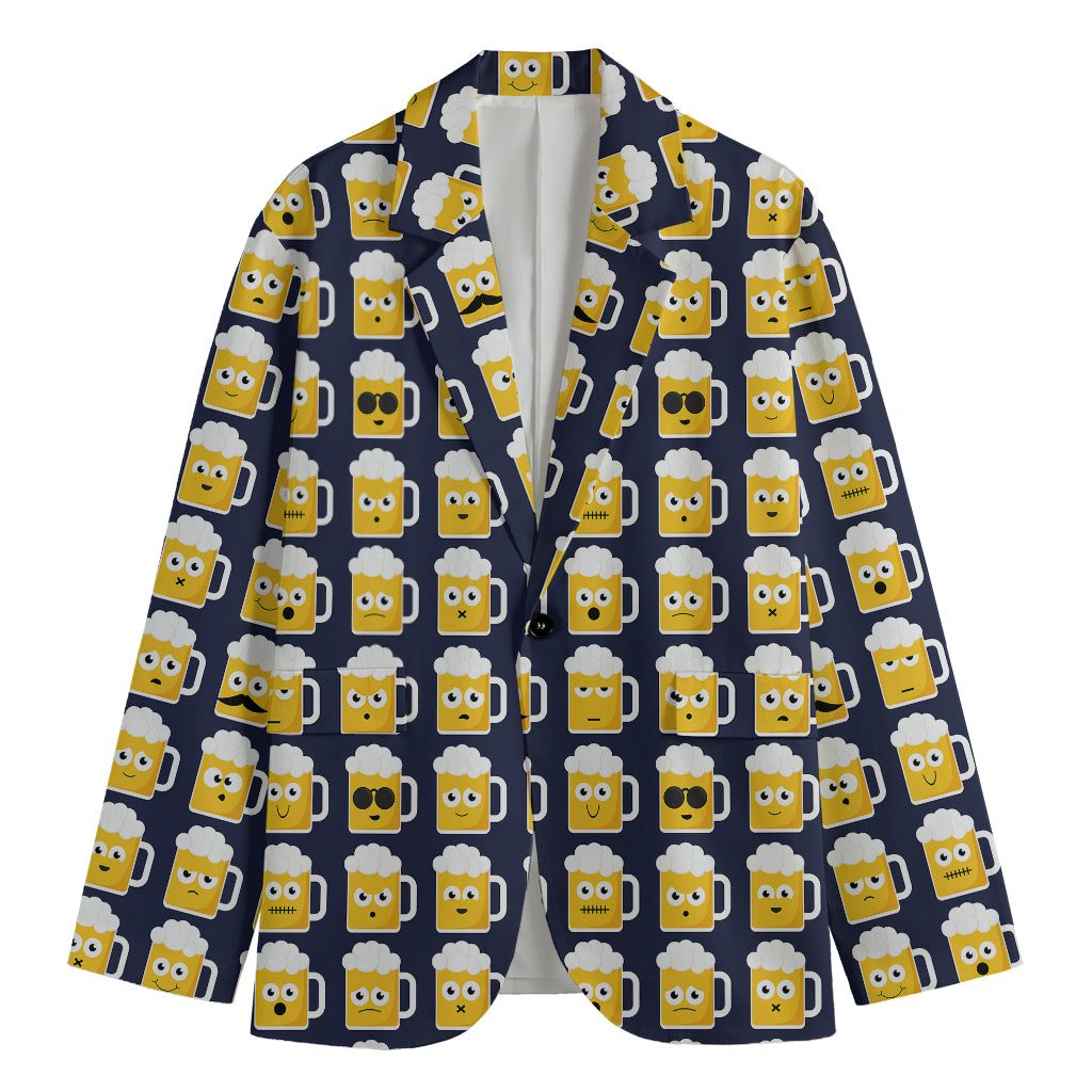 Beer Emoji Pattern Print Men's Blazer