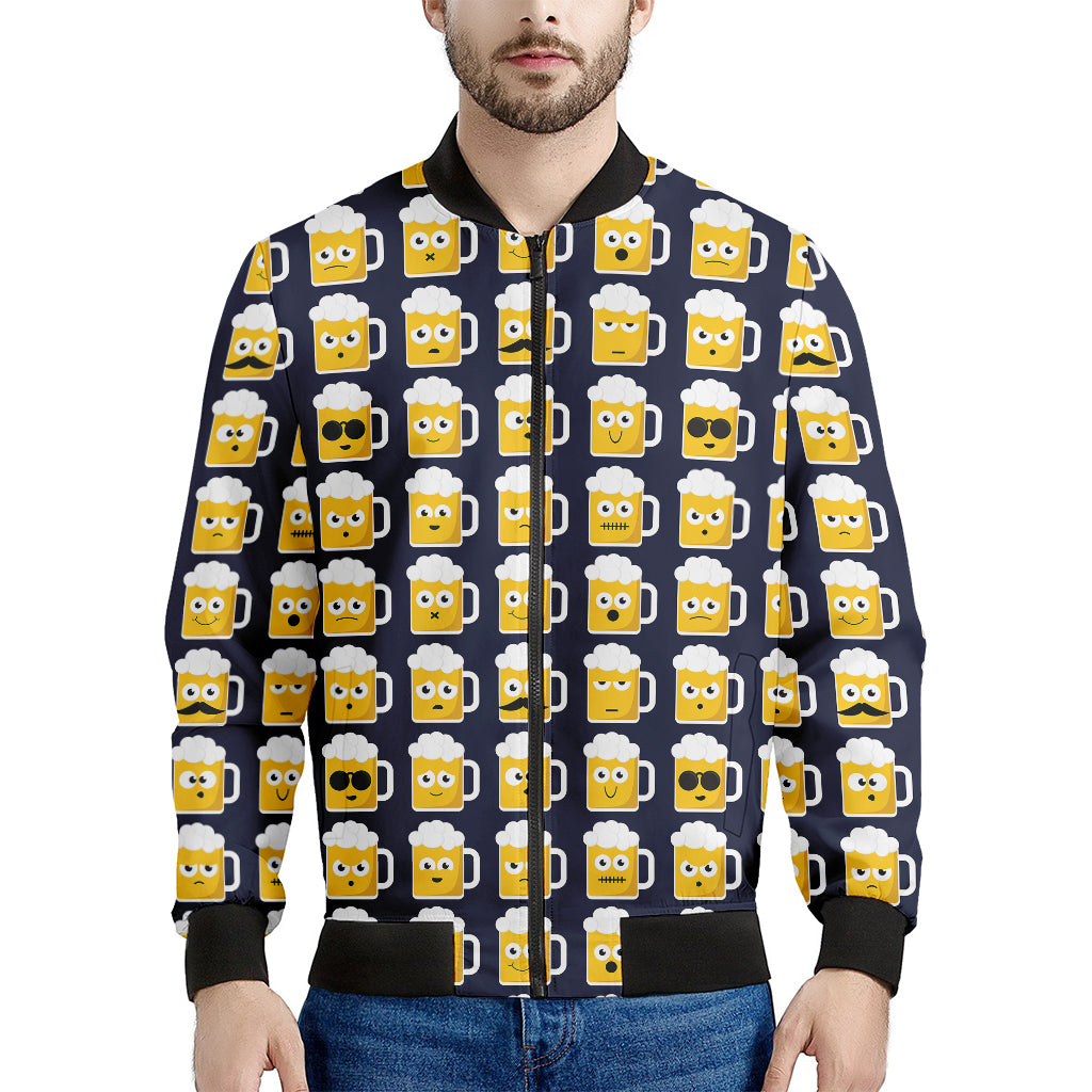 Beer Emoji Pattern Print Men's Bomber Jacket