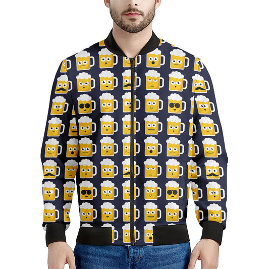 Beer Emoji Pattern Print Men's Bomber Jacket