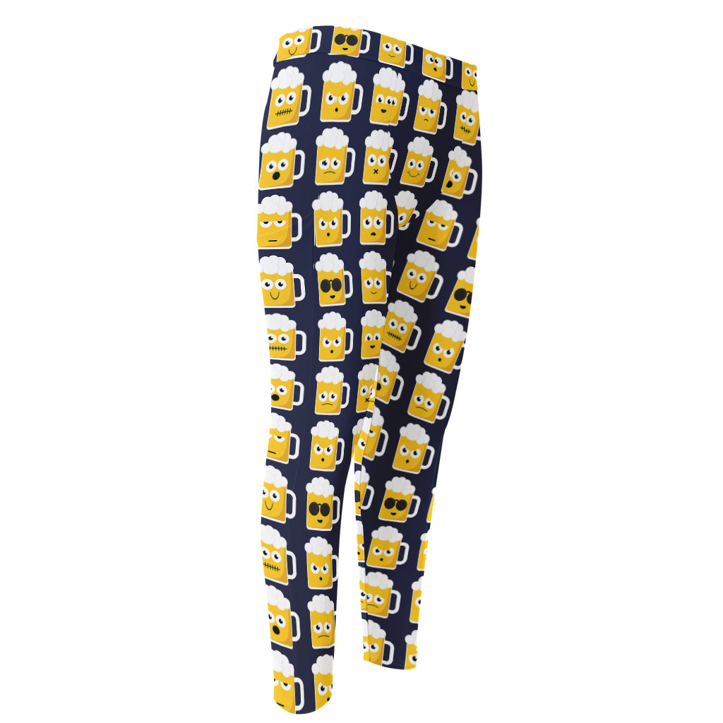 Beer Emoji Pattern Print Men's Compression Pants