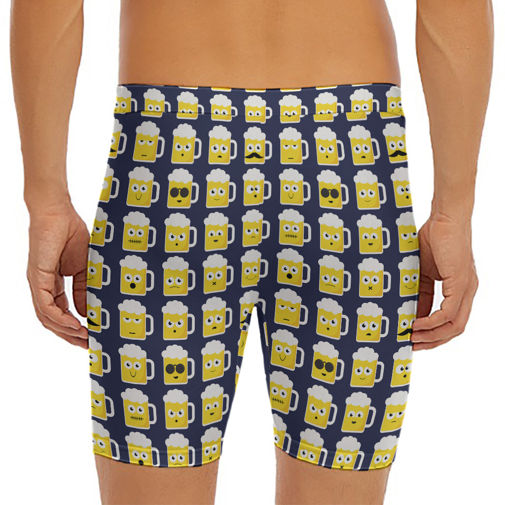 Beer Emoji Pattern Print Men's Long Boxer Briefs