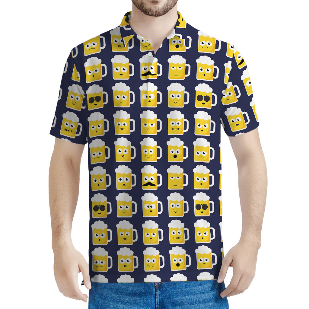 Beer Emoji Pattern Print Men's Polo Shirt