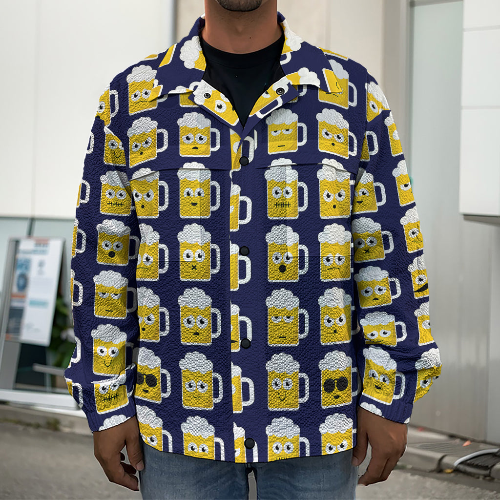 Beer Emoji Pattern Print Men's Shirt Jacket