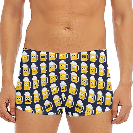 Beer Emoji Pattern Print Men's Short Boxer Briefs