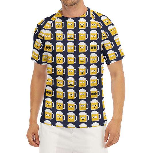 Beer Emoji Pattern Print Men's Short Sleeve Rash Guard