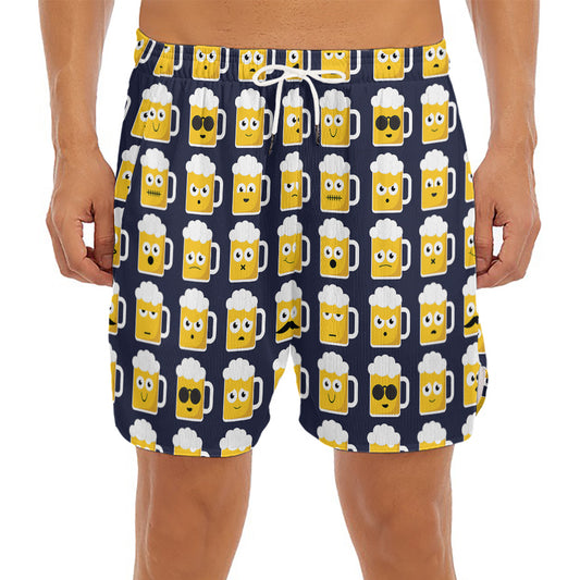 Beer Emoji Pattern Print Men's Split Running Shorts