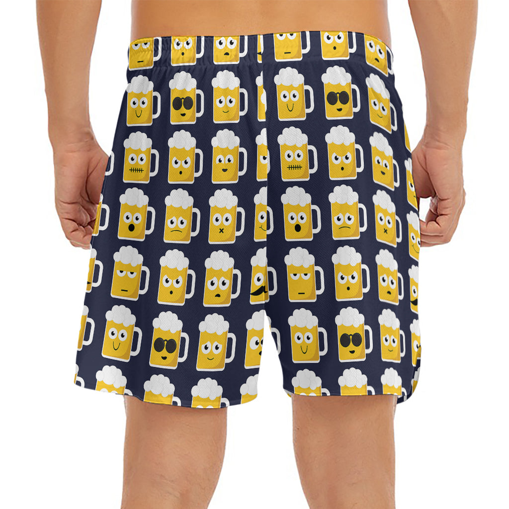 Beer Emoji Pattern Print Men's Split Running Shorts
