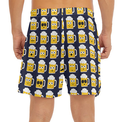 Beer Emoji Pattern Print Men's Split Running Shorts