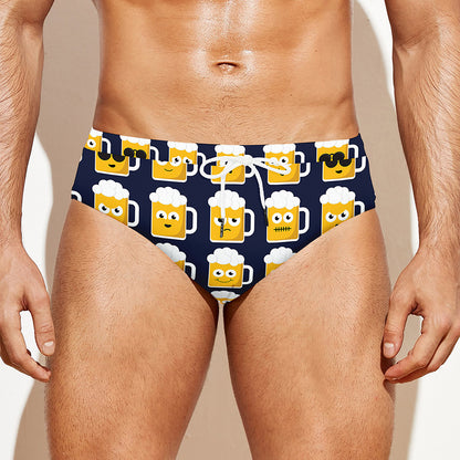 Beer Emoji Pattern Print Men's Swim Briefs