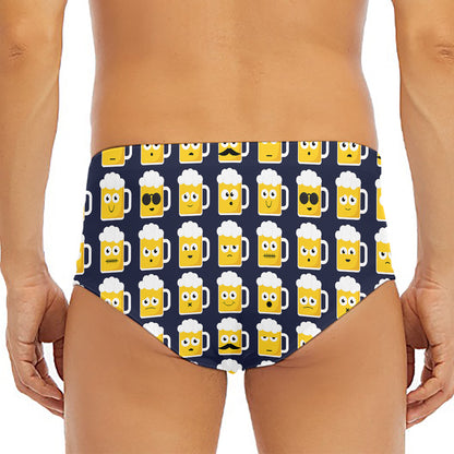Beer Emoji Pattern Print Men's Triangle Swim Briefs