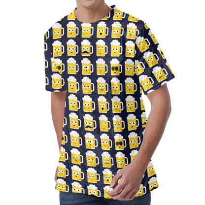 Beer Emoji Pattern Print Men's Velvet T-Shirt