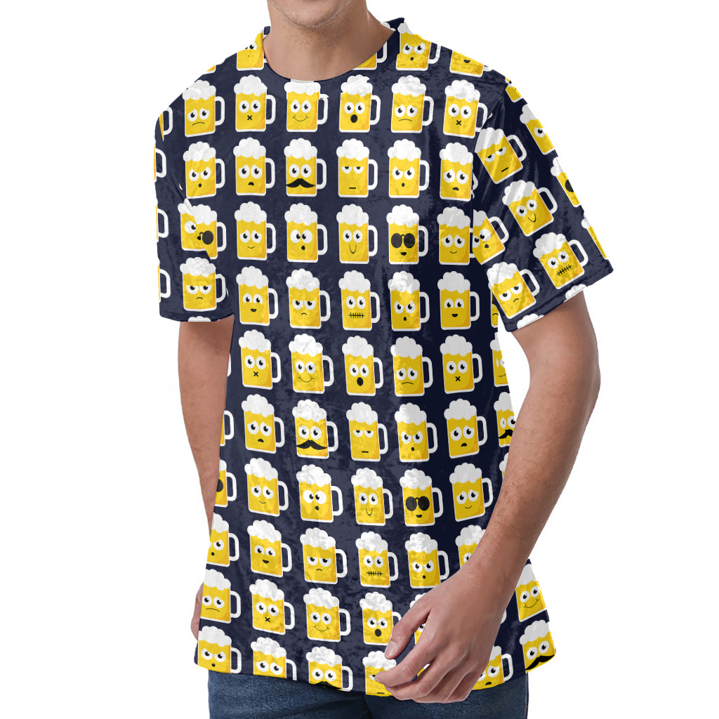 Beer Emoji Pattern Print Men's Velvet T-Shirt