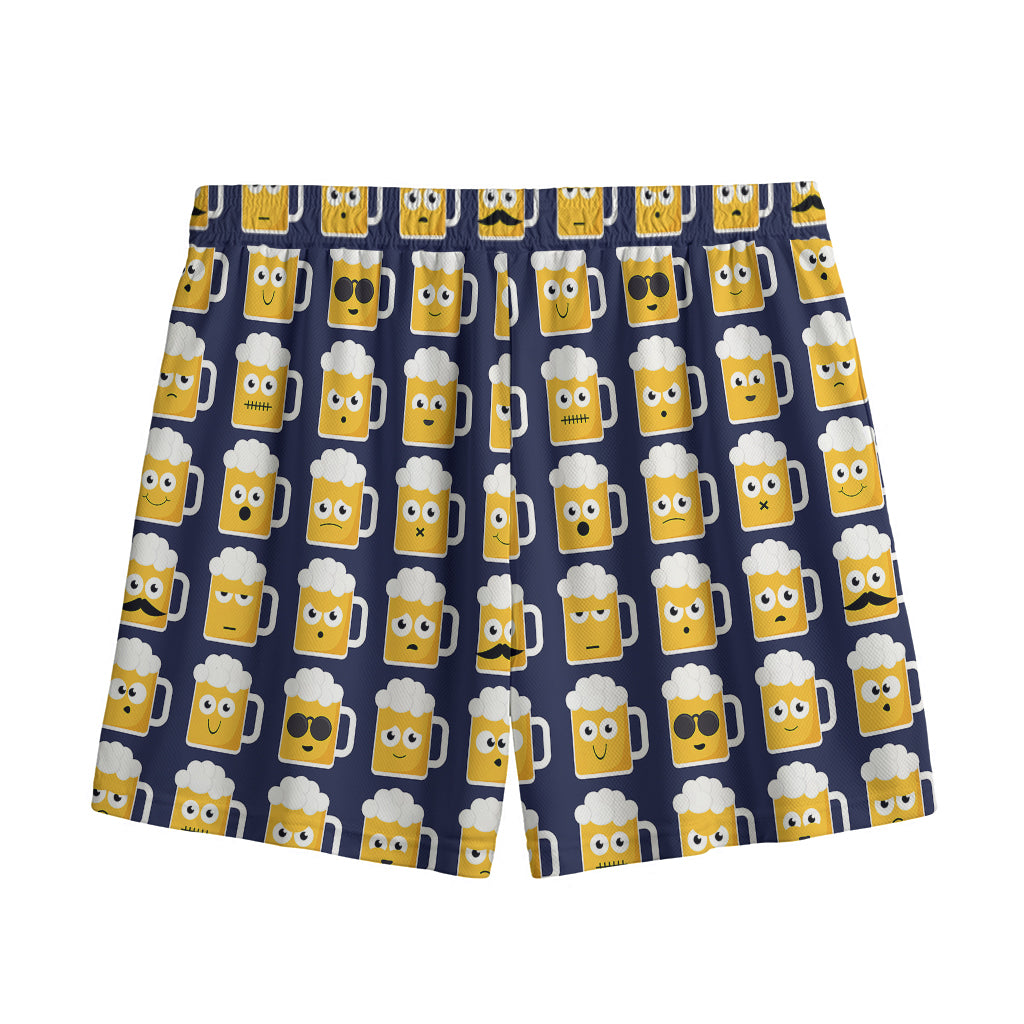 Beer Emoji Pattern Print Mesh Shorts
