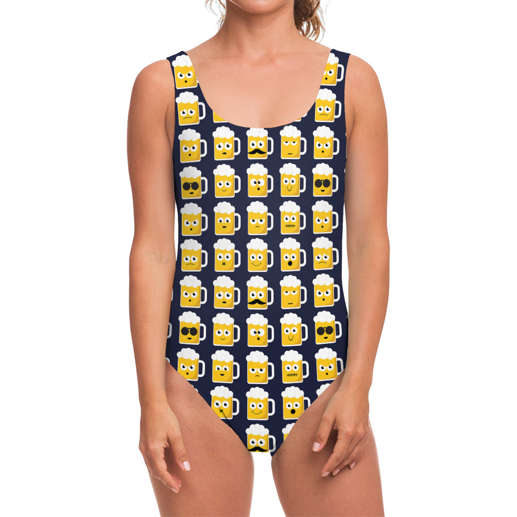 Beer Emoji Pattern Print One Piece Swimsuit