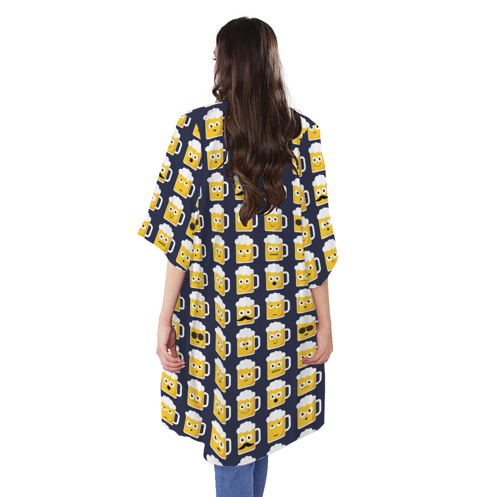 Beer Emoji Pattern Print Open Front Beach Cover Up