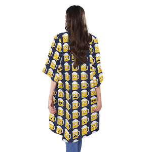 Beer Emoji Pattern Print Open Front Beach Cover Up