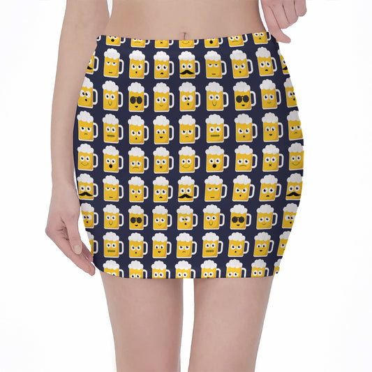 Beer Emoji Pattern Print Pencil Mini Skirt