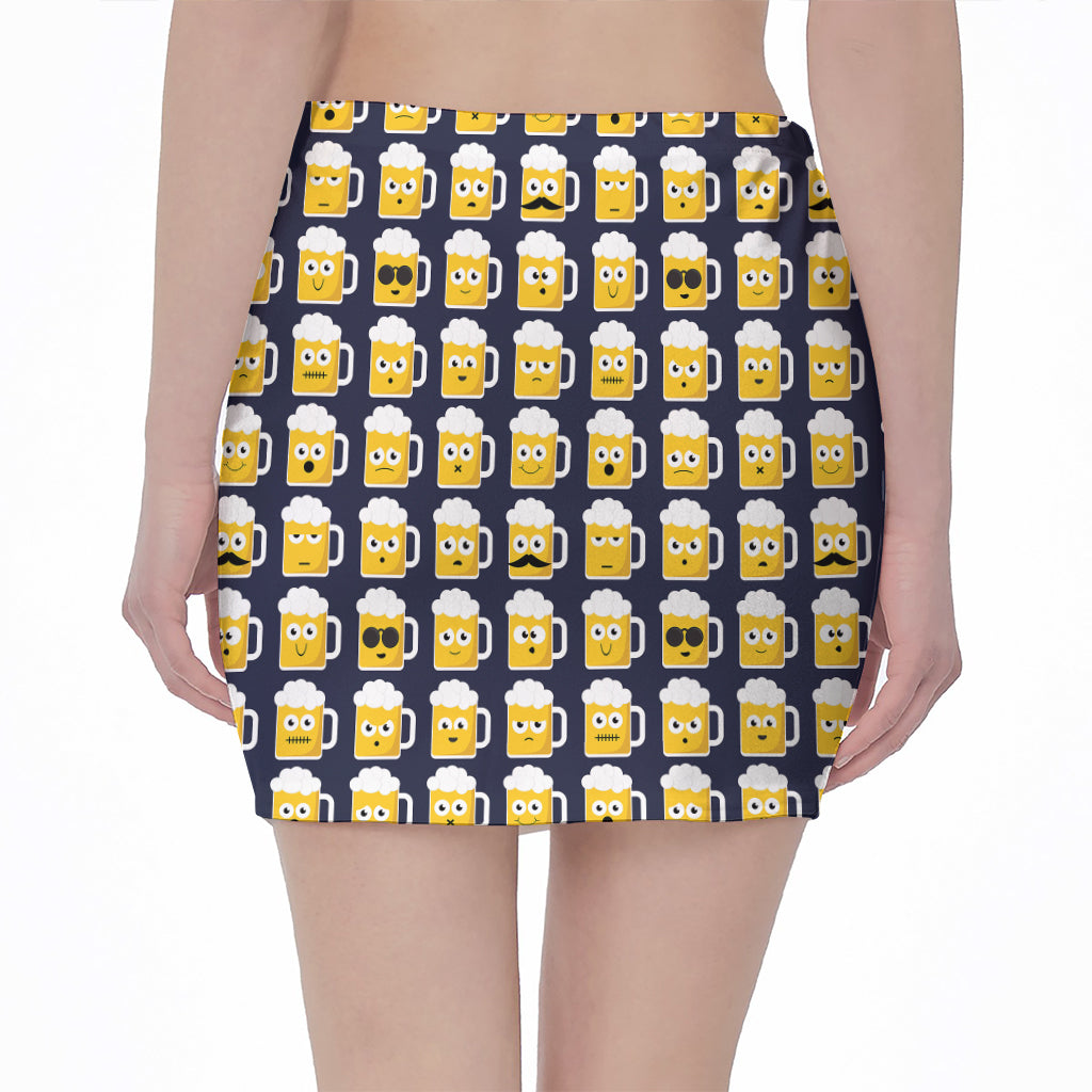 Beer Emoji Pattern Print Pencil Mini Skirt