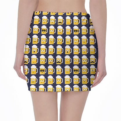 Beer Emoji Pattern Print Pencil Mini Skirt