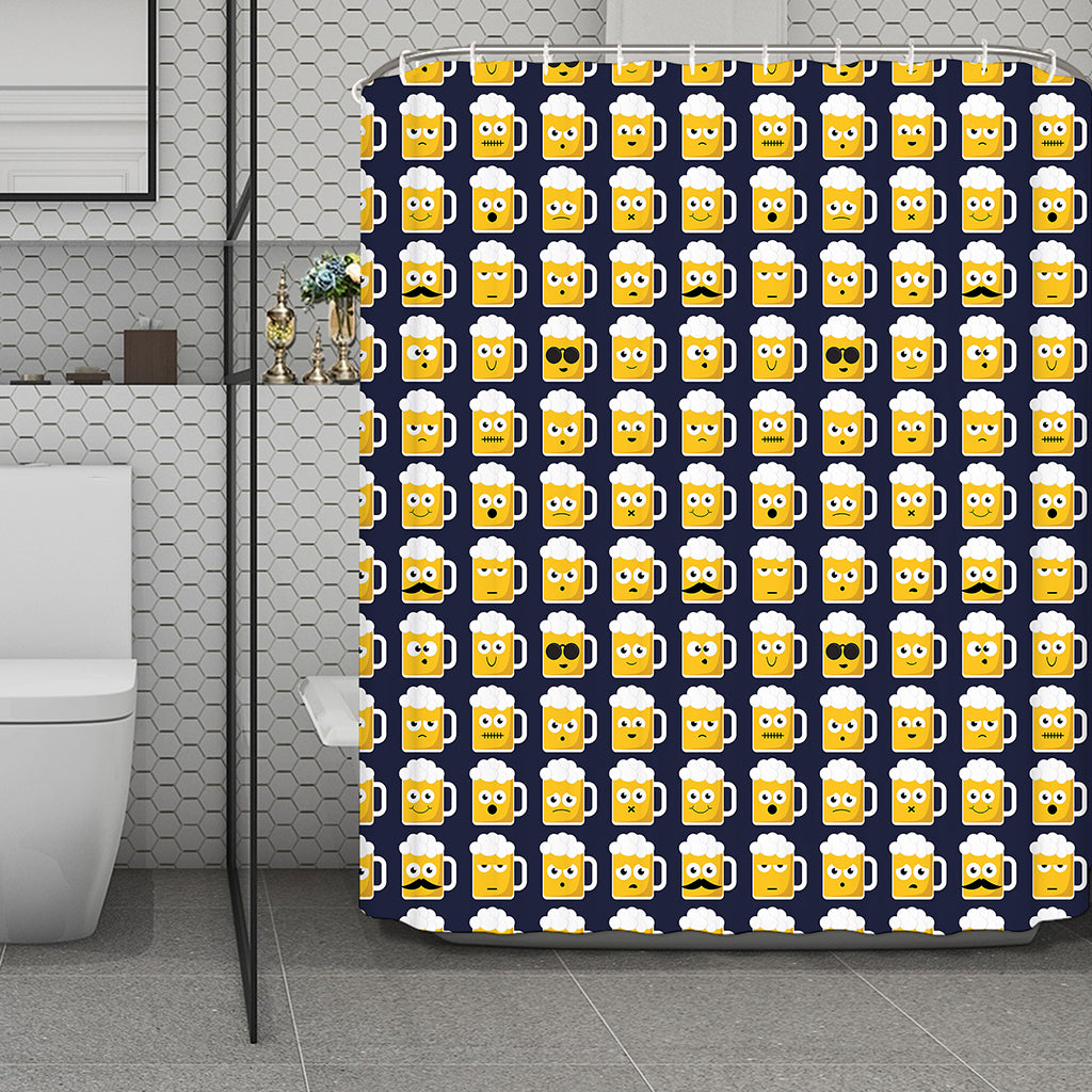 Beer Emoji Pattern Print Polyester Shower Curtain