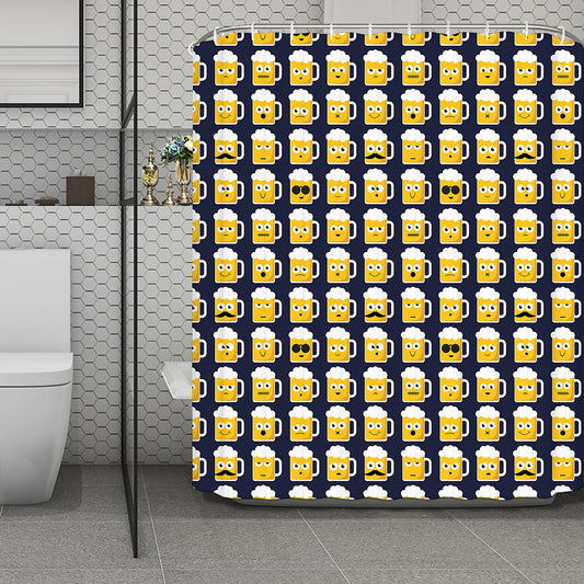 Beer Emoji Pattern Print Polyester Shower Curtain
