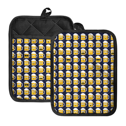 Beer Emoji Pattern Print Pot Holders With Pocket